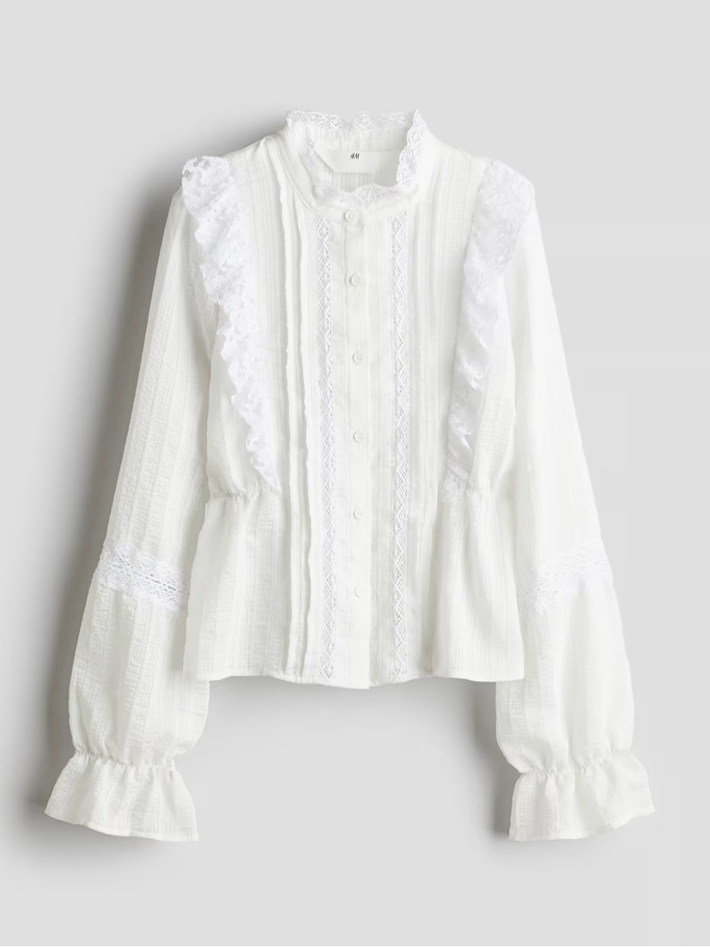 H&M White Lace-Detail Button Blouse